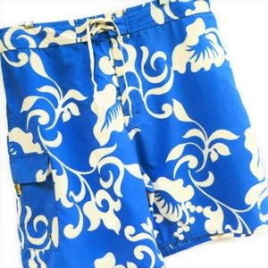 36x9 Kahala Hawaii Blue White Mens Board Shorts Swim Trunks Pocket Aloha